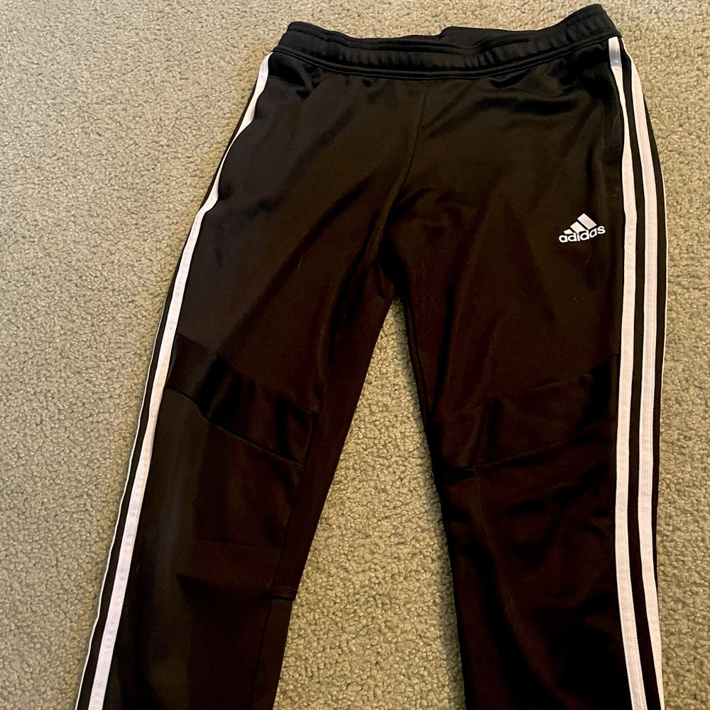 Adidas Small Black Zipper Leg Athletic Logo Stripe Joggers / Sweatpants 🖤